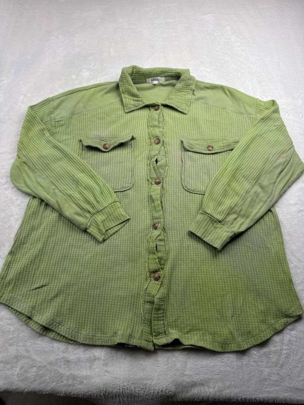 Briggs Womens Green Waffle Knit Button-Up Shirt XXL Cotton Blend